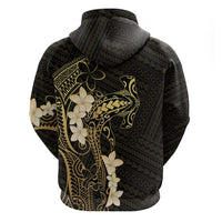 Black and Gold Hawaii Hoodie Hammerhead Shark Tattoo Curve Polynesian - Polynesian Pride