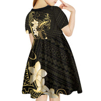 Black and Gold Hawaii Kid Short Sleeve Dress Hammerhead Shark Tattoo Curve Polynesian - Polynesian Pride