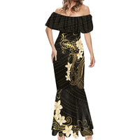 Black and Gold Hawaii Mermaid Dress Hammerhead Shark Tattoo Curve Polynesian - Polynesian Pride