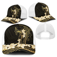 Black and Gold Hawaii Mesh Trucker Cap Hammerhead Shark Tattoo Curve Polynesian LT14 - Polynesian Pride