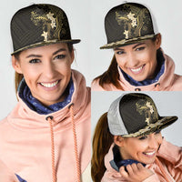 Black and Gold Hawaii Mesh Trucker Cap Hammerhead Shark Tattoo Curve Polynesian LT14 - Polynesian Pride