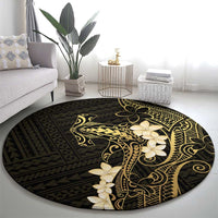 Black and Gold Hawaii Round Carpet Hammerhead Shark Tattoo Curve Polynesian - Polynesian Pride
