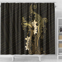 Black and Gold Hawaii Shower Curtain Hammerhead Shark Tattoo Curve Polynesian - Polynesian Pride