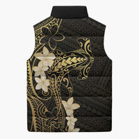 Black and Gold Hawaii Sleeveless Puffer Jacket Hammerhead Shark Tattoo Curve Polynesian - Polynesian Pride