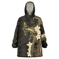 Black and Gold Hawaii Wearable Blanket Hoodie Hammerhead Shark Tattoo Curve Polynesian - Polynesian Pride
