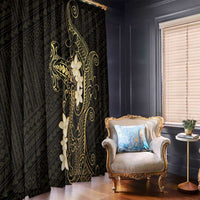 Black and Gold Hawaii Window Curtain Hammerhead Shark Tattoo Curve Polynesian - Polynesian Pride