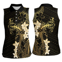 Black and Gold Hawaii Women Sleeveless Polo Shirt Hammerhead Shark Tattoo Curve Polynesian - Polynesian Pride