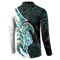Proud Aotearoa Button Sweatshirt Maori Silver Fern Mix Paua Shell Pattern LT14 - Polynesian Pride
