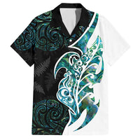 Proud Aotearoa Family Matching Puletasi and Hawaiian Shirt Maori Silver Fern Mix Paua Shell Pattern LT14 Dad's Shirt - Short Sleeve Black - Polynesian Pride