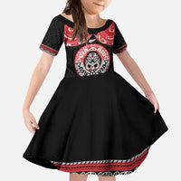 Aotearoa Toitu Te Tiriti Family Matching Off Shoulder Maxi Dress and Hawaiian Shirt Haka Tiki Honour The Treaty LT14 Daughter's Dress Black - Polynesian Pride