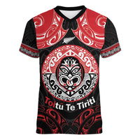Aotearoa Toitu Te Tiriti Women V-Neck T-Shirt Haka Tiki Honour The Treaty LT14 Female Black - Polynesian Pride