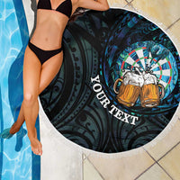 Personalized New Zealand Darts Beer Beach Blanket Paua Shell Aotearoa Maori Tattoo - Polynesian Pride