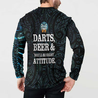 Personalized New Zealand Darts Beer Button Sweatshirt Paua Shell Aotearoa Maori Tattoo - Polynesian Pride