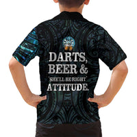Personalized New Zealand Darts Beer Family Matching Off Shoulder Maxi Dress and Hawaiian Shirt Paua Shell Aotearoa Maori Tattoo - Polynesian Pride