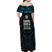 Personalized New Zealand Darts Beer Family Matching Off Shoulder Maxi Dress and Hawaiian Shirt Paua Shell Aotearoa Maori Tattoo - Polynesian Pride