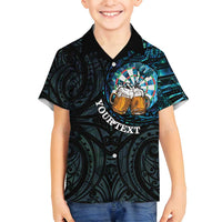 Personalized New Zealand Darts Beer Family Matching Off Shoulder Maxi Dress and Hawaiian Shirt Paua Shell Aotearoa Maori Tattoo - Polynesian Pride