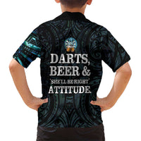 Personalized New Zealand Darts Beer Kid Hawaiian Shirt Paua Shell Aotearoa Maori Tattoo - Polynesian Pride