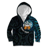 Personalized New Zealand Darts Beer Kid Hoodie Paua Shell Aotearoa Maori Tattoo LT14 Zip Hoodie Black - Polynesian Pride