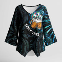 Personalized New Zealand Darts Beer Kimono Sleeve Blouse Paua Shell Aotearoa Maori Tattoo - Polynesian Pride