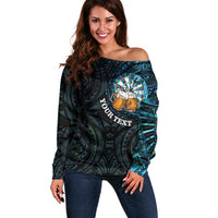 Personalized New Zealand Darts Beer Off Shoulder Sweater Paua Shell Aotearoa Maori Tattoo - Polynesian Pride