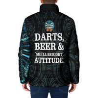 Personalized New Zealand Darts Beer Padded Jacket Paua Shell Aotearoa Maori Tattoo - Polynesian Pride