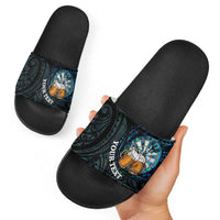 Personalized New Zealand Darts Beer Slide Sandals Paua Shell Aotearoa Maori Tattoo - Polynesian Pride