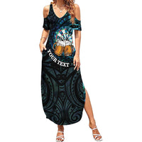 Personalized New Zealand Darts Beer Summer Maxi Dress Paua Shell Aotearoa Maori Tattoo LT14 Women Black - Polynesian Pride
