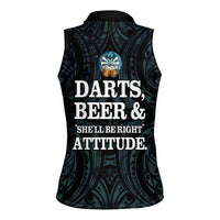 Personalized New Zealand Darts Beer Women Sleeveless Polo Shirt Paua Shell Aotearoa Maori Tattoo - Polynesian Pride