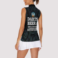 Personalized New Zealand Darts Beer Women Sleeveless Polo Shirt Paua Shell Aotearoa Maori Tattoo - Polynesian Pride