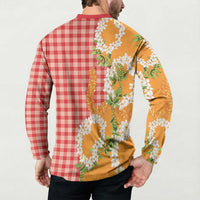Prince Kuhio Aloha Hawaii Button Sweatshirt Plumeria Ilima Lei Palaka Motifs