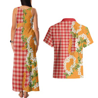 Prince Kuhio Aloha Hawaii Couples Matching Tank Maxi Dress and Hawaiian Shirt Plumeria Ilima Lei Palaka Motifs LT14 - Polynesian Pride