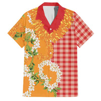Prince Kuhio Aloha Hawaii Family Matching Long Sleeve Bodycon Dress and Hawaiian Shirt Plumeria Ilima Lei Palaka Motifs LT14 Dad's Shirt - Short Sleeve Red - Polynesian Pride
