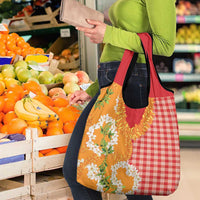 Prince Kuhio Aloha Hawaii Grocery Bag Plumeria Ilima Lei Palaka Motifs LT14 - Polynesian Pride