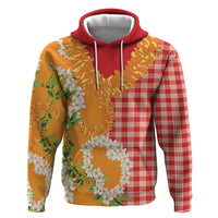 Prince Kuhio Aloha Hawaii Hoodie Plumeria Ilima Lei Palaka Motifs LT14 Pullover Hoodie Red - Polynesian Pride