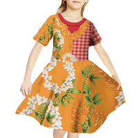 Prince Kuhio Aloha Hawaii Kid Short Sleeve Dress Plumeria Ilima Lei Palaka Motifs LT14 - Polynesian Pride