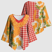 Prince Kuhio Aloha Hawaii Kimono Sleeve Blouse Plumeria Ilima Lei Palaka Motifs LT14 - Polynesian Pride