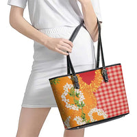 Prince Kuhio Aloha Hawaii Leather Tote Bag Plumeria Ilima Lei Palaka Motifs LT14 - Polynesian Pride