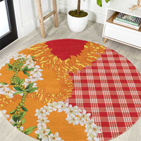 Prince Kuhio Aloha Hawaii Round Carpet Plumeria Ilima Lei Palaka Motifs