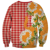 Prince Kuhio Aloha Hawaii Sweatshirt Plumeria Ilima Lei Palaka Motifs