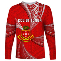 Personalised Tonga College Alete Long Sleeve Shirt Kolisi Tonga Ngatu Pattern LT14 Unisex Red - Polynesian Pride