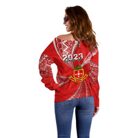 Personalised Tonga College Alete Off Shoulder Sweater Class Of Year Kolisi Tonga Ngatu Pattern LT14 - Polynesian Pride