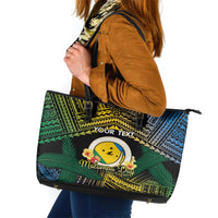 Personalised Malampa Day Leather Tote Bag Vanuatu Provinces Polynesian Pattern LT14 Black - Polynesian Pride