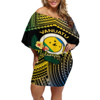 Personalised Malampa Day Off Shoulder Short Dress Vanuatu Provinces Polynesian Pattern