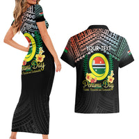 Personalised Penama Day Couples Matching Short Sleeve Bodycon Dress and Hawaiian Shirt Vanuatu Provinces Polynesian Pattern