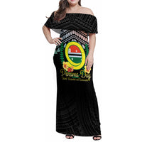 Personalised Penama Day Family Matching Off Shoulder Maxi Dress and Hawaiian Shirt Vanuatu Provinces Polynesian Pattern LT14 Mom's Dress Black - Polynesian Pride