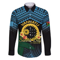 Personalised Sanma Day Family Matching Off Shoulder Maxi Dress and Hawaiian Shirt Vanuatu Provinces Polynesian Pattern LT14 Dad's Shirt - Long Sleeve Black - Polynesian Pride