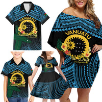 Personalised Sanma Day Family Matching Off Shoulder Short Dress and Hawaiian Shirt Vanuatu Provinces Polynesian Pattern LT14 - Polynesian Pride