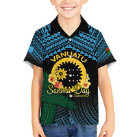 Personalised Sanma Day Family Matching Short Sleeve Bodycon Dress and Hawaiian Shirt Vanuatu Provinces Polynesian Pattern LT14 Son's Shirt Black - Polynesian Pride