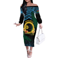 Personalised Sanma Day Off The Shoulder Long Sleeve Dress Vanuatu Provinces Polynesian Pattern