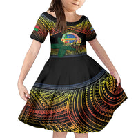 Personalised Tafea Day Family Matching Short Sleeve Bodycon Dress and Hawaiian Shirt Vanuatu Provinces Polynesian Pattern LT14 Daughter's Dress Black - Polynesian Pride